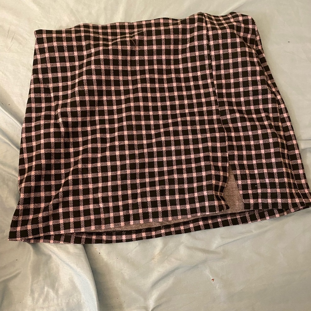 Lavender and Black Plaid Mini Skirt with tiny side slit.  H&M